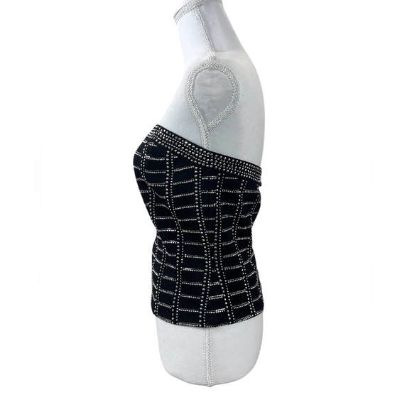 Vintage Y2k St. John Black Knit Strapless Crystal Beaded Tube Top Glam Luxury - Picture 4 of 8